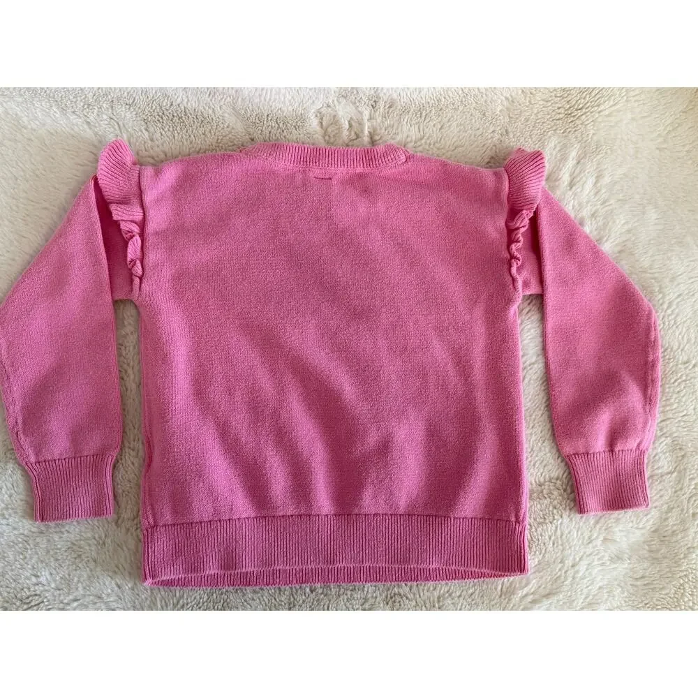 GAP- Pink and white heart crewneck sweater with ruffle shoulders - Size 5T
